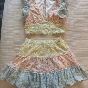 Altar'd State Yellow Cream Mini Skater Set